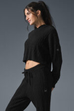 Cable Knit Winter Bliss Hoodie – Black - Image 3