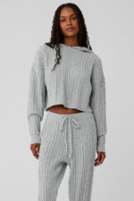 Cable Knit Winter Bliss Hoodie – Athletic Heather Grey