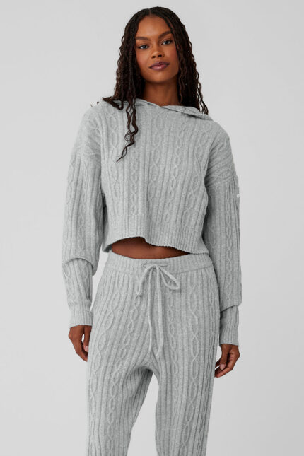 Cable Knit Winter Bliss Hoodie – Athletic Heather Grey