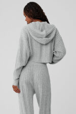Cable Knit Winter Bliss Hoodie – Athletic Heather Grey - Image 3