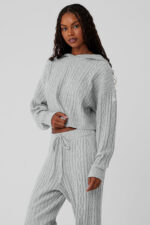 Cable Knit Winter Bliss Hoodie – Athletic Heather Grey - Image 2