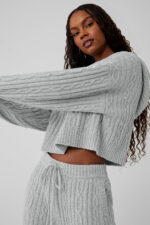 Cable Knit Winter Bliss Hoodie – Athletic Heather Grey - Image 5