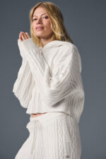 Cable Knit Winter Bliss Hoodie – Ivory - Image 3