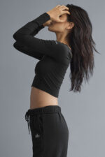 Asymmetric Sheer Glow Long Sleeve – Black - Image 3