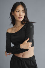 Asymmetric Sheer Glow Long Sleeve – Black - Image 4