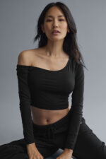 Asymmetric Sheer Glow Long Sleeve – Black - Image 5
