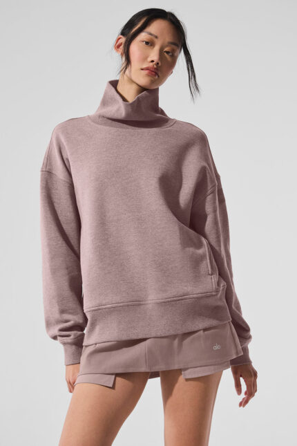 Hazy Mock Neck Pullover – Mushroom Heather
