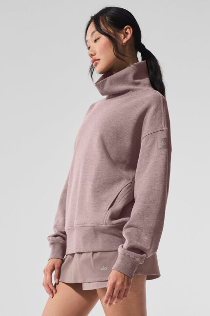 Hazy Mock Neck Pullover – Mushroom Heather
