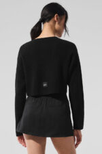 Cashmere Plush Waffle Cardigan – Black