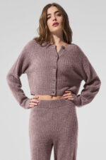 Cashmere Plush Waffle Cardigan – Mushroom Heather - Image 2