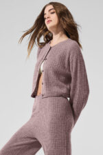 Cashmere Plush Waffle Cardigan – Mushroom Heather