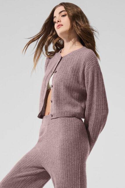 Cashmere Plush Waffle Cardigan – Mushroom Heather