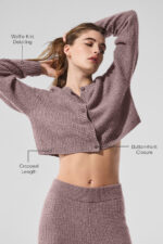 Cashmere Plush Waffle Cardigan – Mushroom Heather - Image 4