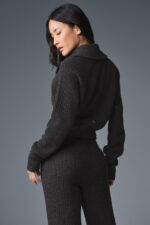 Cashmere Plush Waffle 1/4 Zip Pullover – Dark Heather Grey - Image 3