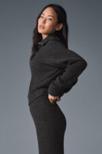 Cashmere Plush Waffle 1/4 Zip Pullover – Dark Heather Grey - Image 5