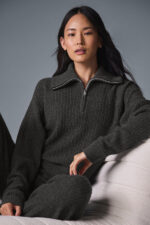 Cashmere Plush Waffle 1/4 Zip Pullover – Dark Heather Grey - Image 2