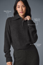 Cashmere Plush Waffle 1/4 Zip Pullover – Dark Heather Grey - Image 4