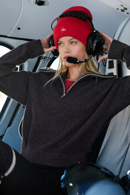 Cashmere Plush Waffle 1/4 Zip Pullover – Dark Heather Grey