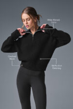 Cashmere Plush Waffle 1/4 Zip Pullover – Black