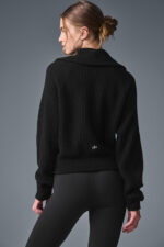 Cashmere Plush Waffle 1/4 Zip Pullover – Black - Image 2