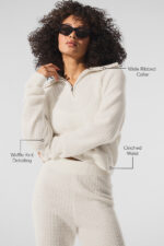Cashmere Plush Waffle 1/4 Zip Pullover – Ivory - Image 5