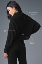 Cashmere Plush Waffle Turtleneck Pullover – Black - Image 5