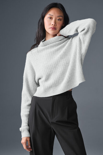 Cashmere Plush Waffle Turtleneck Pullover – Athletic Heather Grey