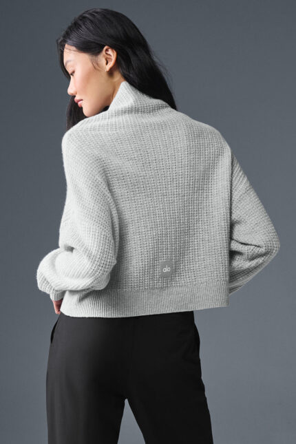 Cashmere Plush Waffle Turtleneck Pullover – Athletic Heather Grey