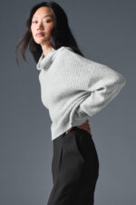 Cashmere Plush Waffle Turtleneck Pullover – Athletic Heather Grey - Image 4