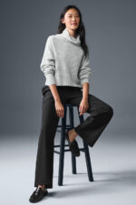 Cashmere Plush Waffle Turtleneck Pullover – Athletic Heather Grey - Image 3