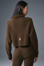 Cashmere Plush Waffle Turtleneck Pullover – Espresso - Image 3