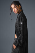 Micro Plisse Shirt Dress – Black - Image 3