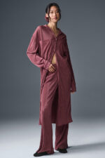 Micro Plisse Shirt Dress – Burgundy Truffle - Image 2