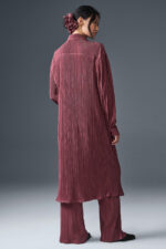 Micro Plisse Shirt Dress – Burgundy Truffle - Image 3