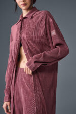 Micro Plisse Shirt Dress – Burgundy Truffle