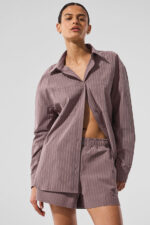 Pinstripe Daylight Button Down Long Sleeve – Mushroom/Ivory