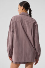 Pinstripe Daylight Button Down Long Sleeve – Mushroom/Ivory - Image 5