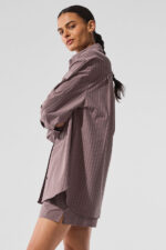 Pinstripe Daylight Button Down Long Sleeve – Mushroom/Ivory - Image 4