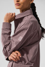 Pinstripe Daylight Button Down Long Sleeve – Mushroom/Ivory - Image 3