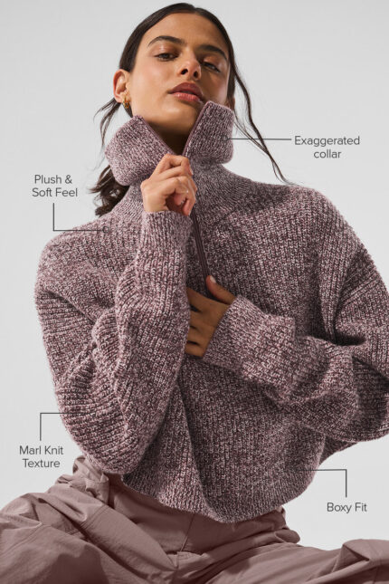 Marl Sweater 1/4 Zip Pullover – Mushroom Marl