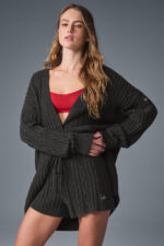 Cable Knit Winter Bliss Cardigan – Dark Heather Grey - Image 3