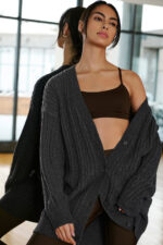 Cable Knit Winter Bliss Cardigan – Dark Heather Grey - Image 4
