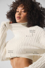 Cable Knit Cropped Winter Bliss Turtleneck Long Sleeve – Ivory - Image 4