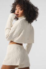 Cable Knit Cropped Winter Bliss Turtleneck Long Sleeve – Ivory - Image 5