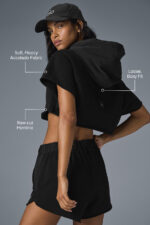 Cropped In The Air Short Sleeve Hoodie – Black - Image 2
