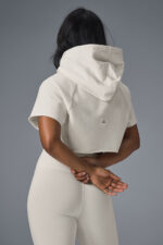 Cropped In The Air Short Sleeve Hoodie – Ivory - Image 4