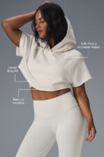 Cropped In The Air Short Sleeve Hoodie – Ivory - Image 5
