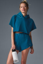 Cropped In The Air Short Sleeve Hoodie – Eclipse Blue
