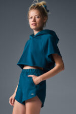 Cropped In The Air Short Sleeve Hoodie – Eclipse Blue - Image 2