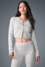 Pointelle Sweater Be Mine Cardigan – Light Grey Heather - Image 2